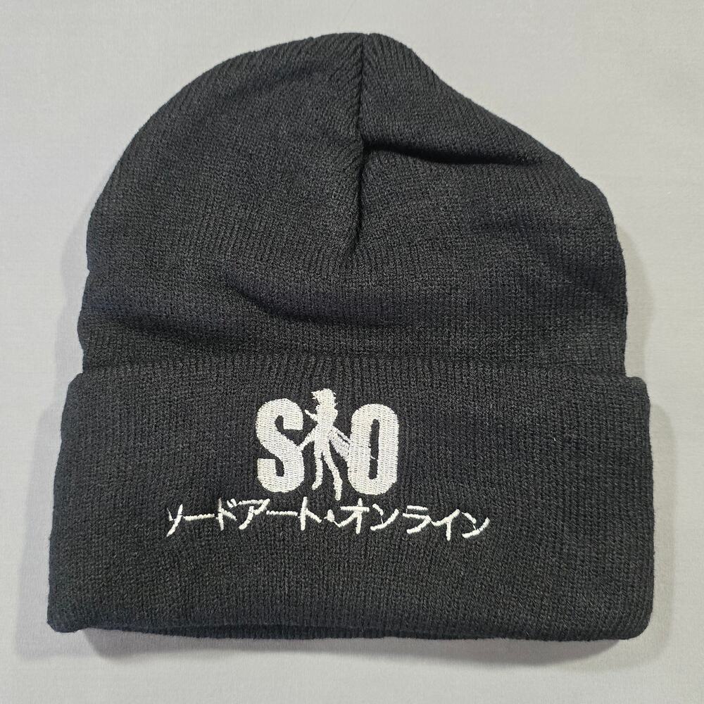 Sword Art Online Black Winter Hat Anime Kirito Silhouette Logo Mens ONE SIZE